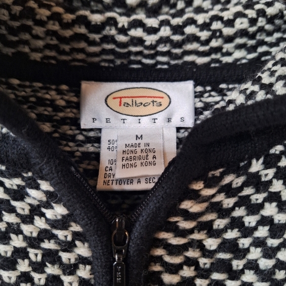 Talbots Petites Womens Zip Up Wool Blend Black/White Sweater Jacket Size M - Picture 2 of 7